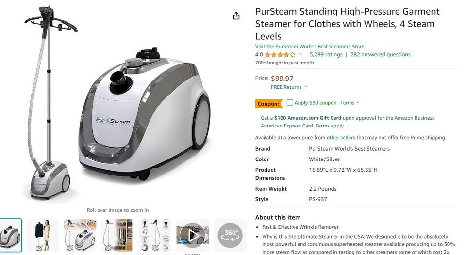 PurSteam Standing High-Pressure Garment Steamer