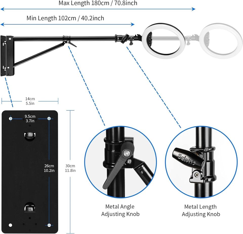 Selens Wall Mount Triangle Boom Arm-Max Length 5.9 Feet