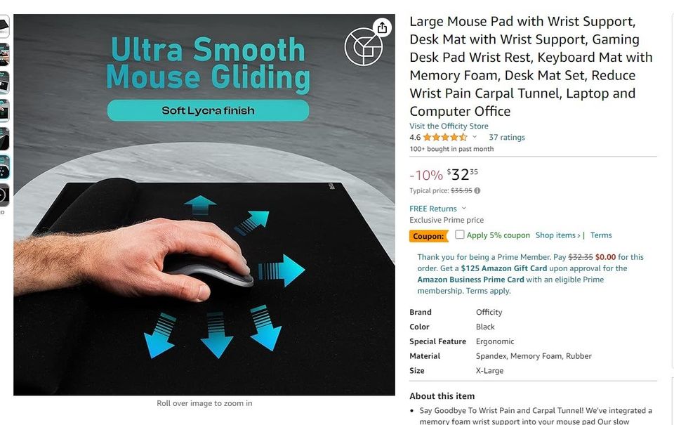 Large Mouse Pad with Wrist Support