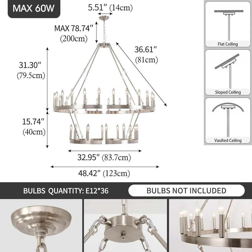 HHR 2 Tier Wagon Wheel Chandelier 36-Light 48 Inch