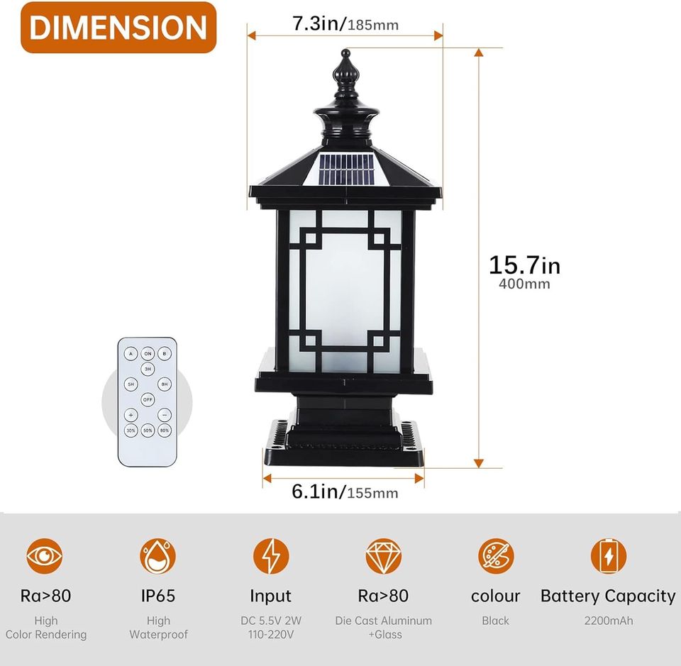 LED Solar Post Light Outdoor, Aluminum Fence Post Cap Lamp