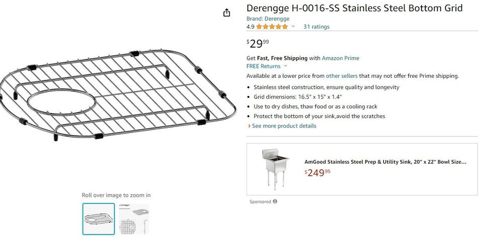 Derengge H-0016-SS Stainless Steel Bottom Grid