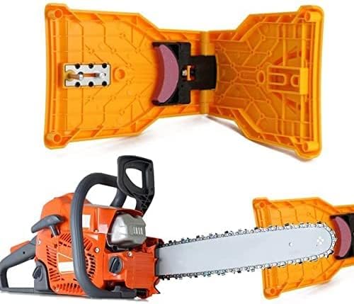 a pair of chainsaws that are orange and black