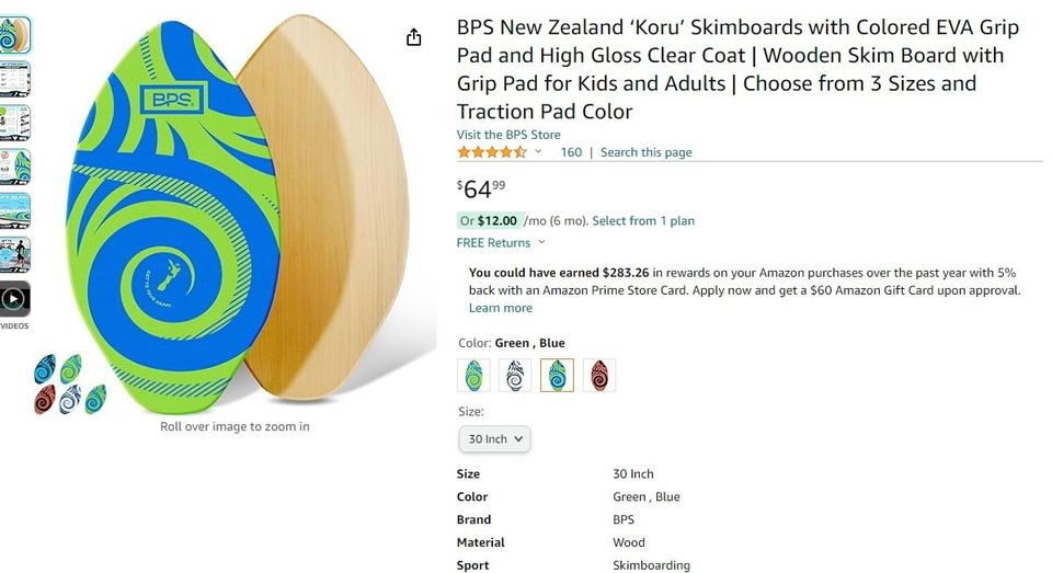 BPS New Zealand ‘Koru’ Skimboards with Colored EVA Grip Pad and High Gloss Clear Coat