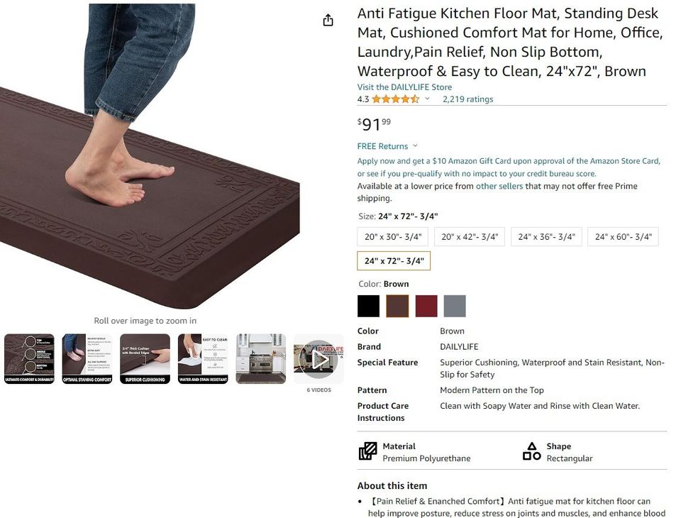 Anti Fatigue Kitchen Floor Mat, Standing Desk Mat