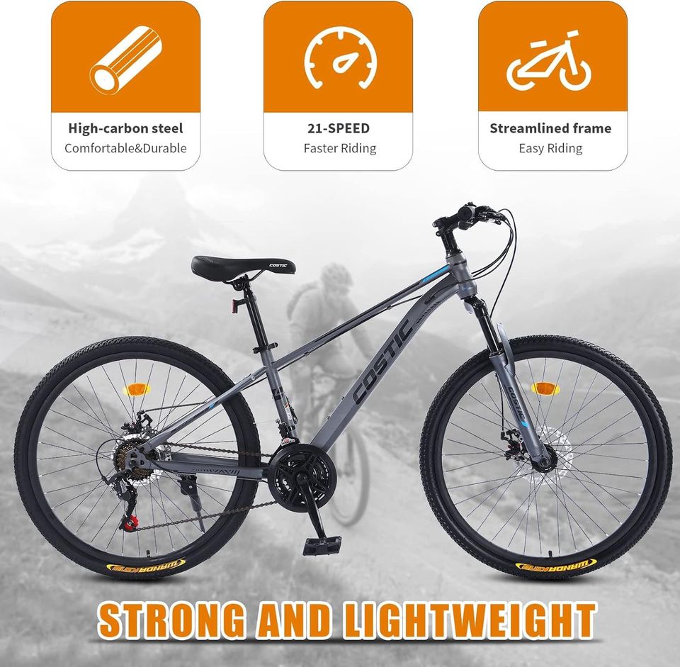 COSTIC 26 Inch Youth/Adult Mountain Bike,21 Speeds, Secure Frame 26 Inch Aluminum Wheels