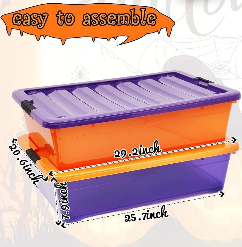 2 Pack 53 Qt Holiday Plastic under Bed Storage Container with Lids Gift Wrapping Organizer Storage