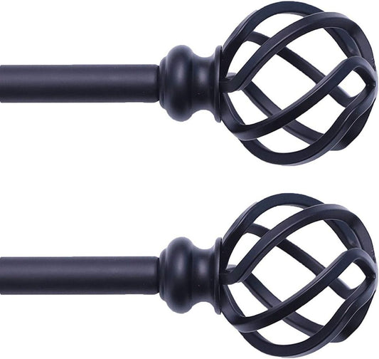 Curtain Rod 28-48" for windows 2 Pack with Twisting Cage Finials