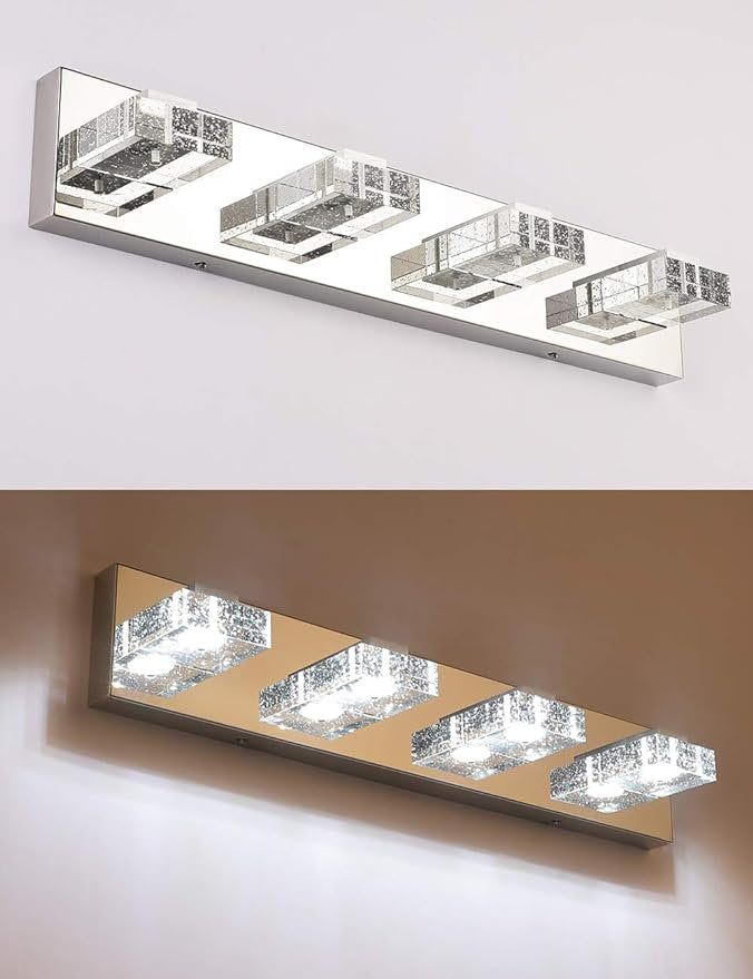 SOLFART 4 Lights Dimmable Modern Glass Stainless Steel Vanity Wall Light