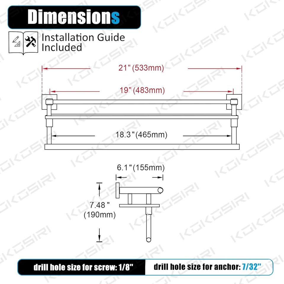 KOKOSIRI Bathroom Shelves with Towel Holder Rustproof 20''