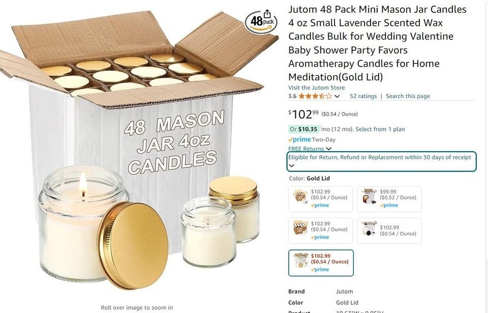 Jutom 47 Pack Mini Mason Jar Candles 4 oz Small Lavender Scented Wax Candles