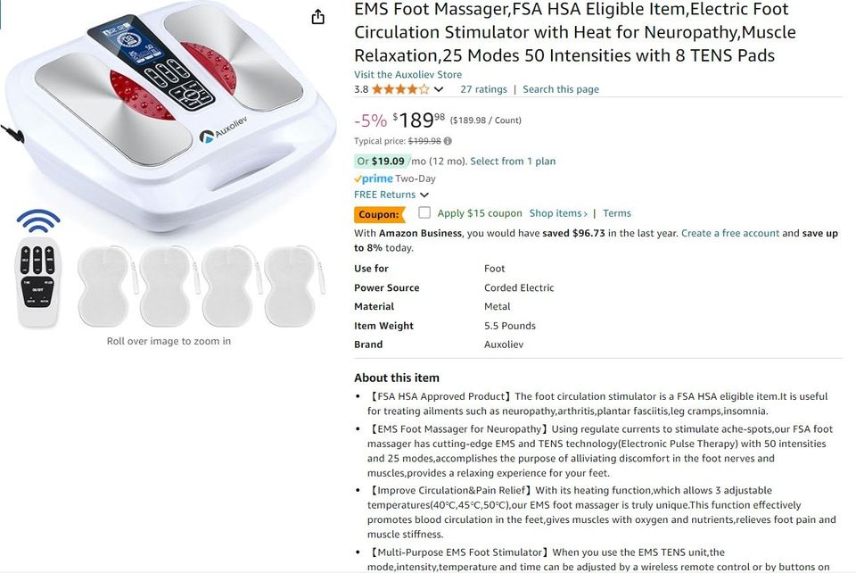 EMS Foot Massager, Electric Foot Circulation Stimulator with Heat for Neuropathy