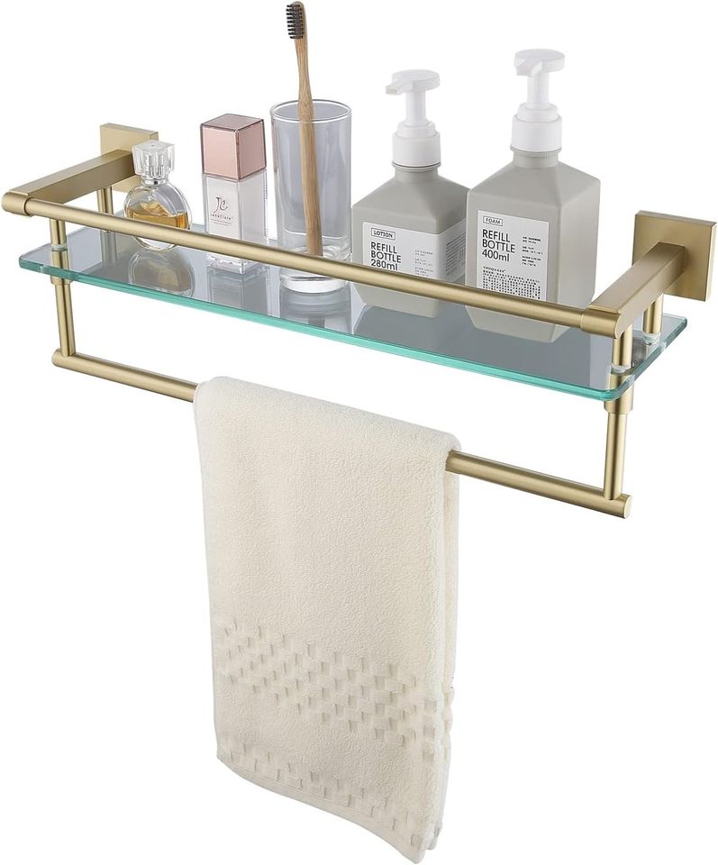 KOKOSIRI Bathroom Shelves with Towel Holder Rustproof 20''