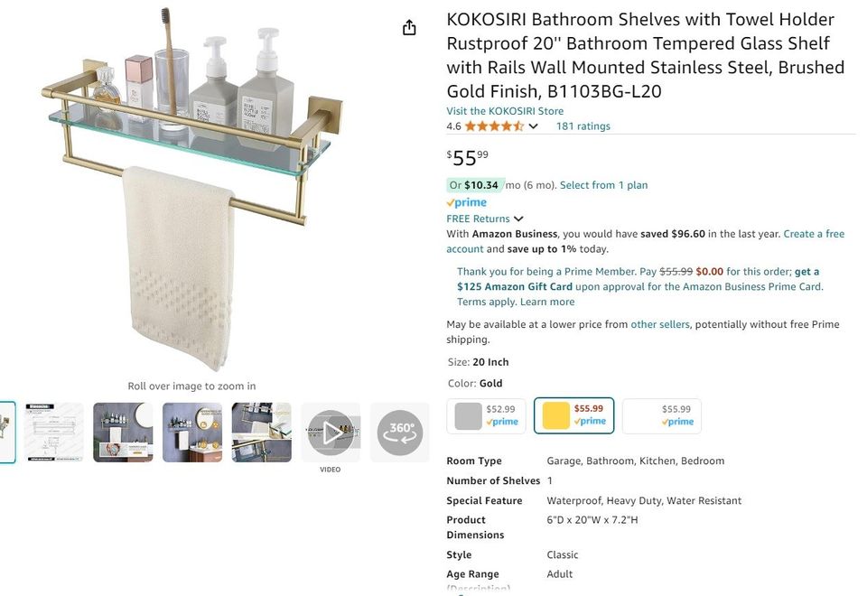 KOKOSIRI Bathroom Shelves with Towel Holder Rustproof 20''