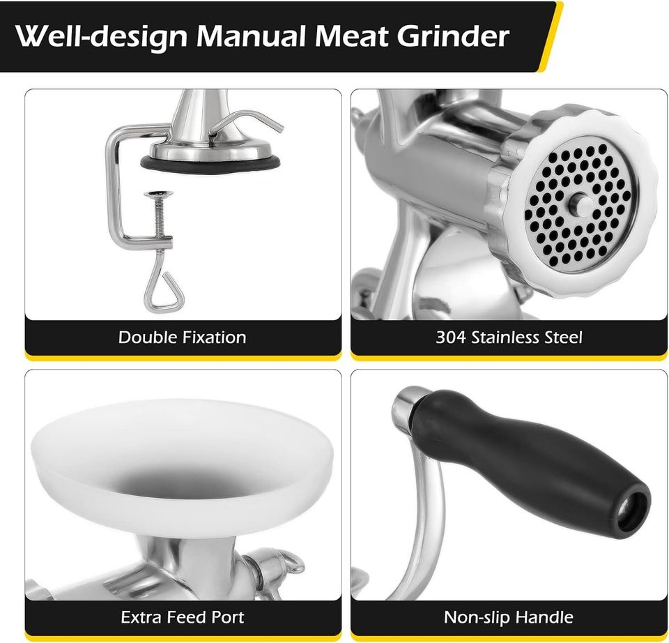 Dyna-Living Manual Meat Grinder Stainless Steel Hand Crank Meat Grinder Sausage Stuffer