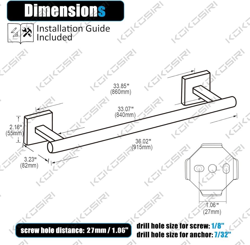 KOKOSIRI Towel Holder Bathroom Accessory Towel Bar for Bath Kitchen Towels Rail 36 Inch