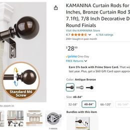 KAMANINA Curtain Rods for Windows 48 to 84 Inches, Bronze Curtain Rod 32 to 86 Inches