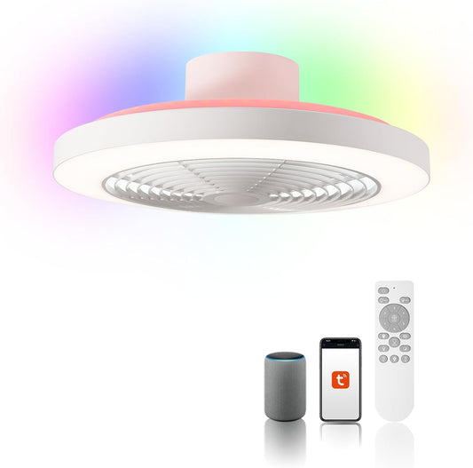 Orison Smart Bladeless Low Profile Ceiling Fan with LED-RGB Ambient Lighting Compatible with Alexa/Google