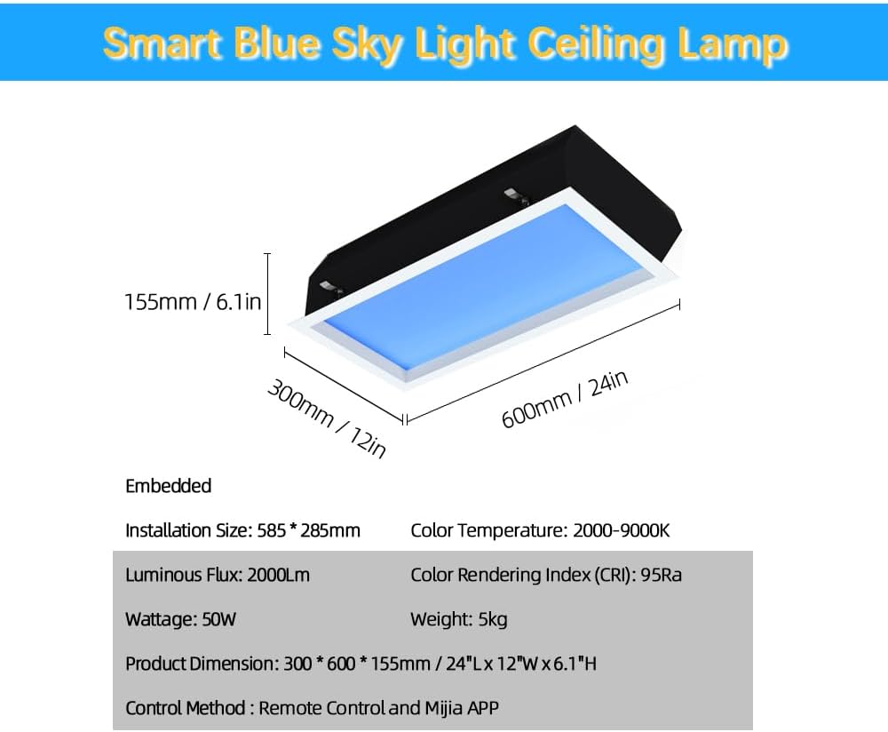 Smart Blue Sky Light Ceiling Lamp, Clear Sky Light, Sunlight Lamp, Natural Light Skylight