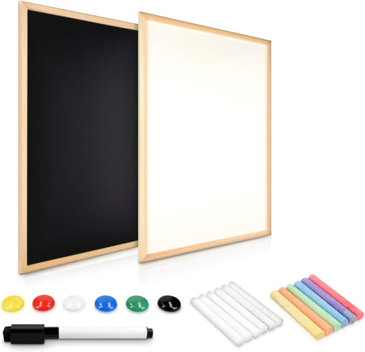 Navaris Double-Sided Chalkboard Whiteboard - 16" x 24" Wall Blackboard Magnetic Dry Erase