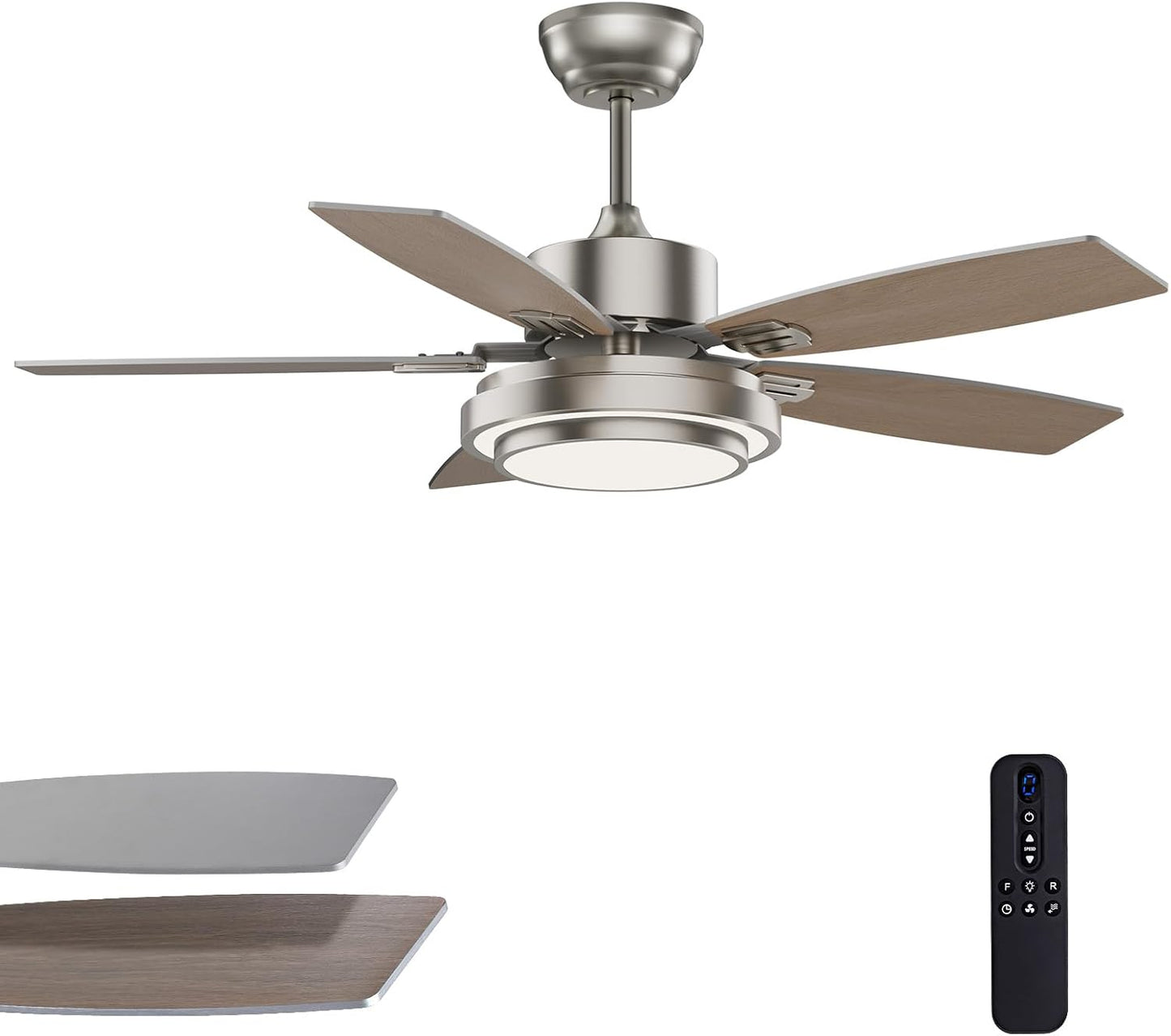 42 Inch Nickel Ceiling Fans with Lights and Remote Control for Bedroom