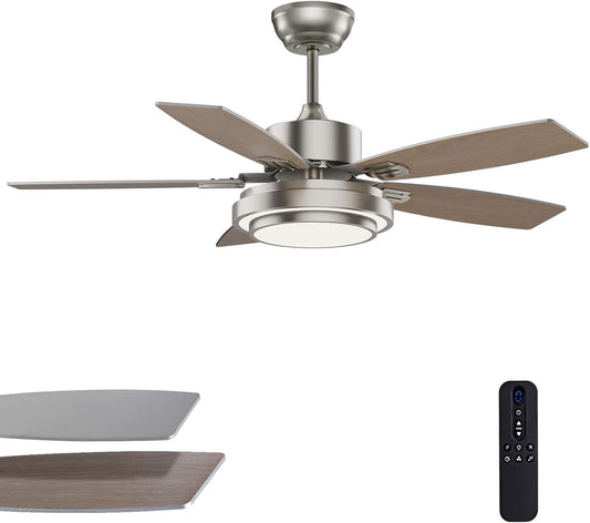 42 Inch Nickel Ceiling Fans with Lights and Remote Control for Bedroom