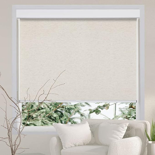 Persilux Window Shades Free-Stop Cordless Light Filtering Roller Shade (Cream 28" W x 72" H)