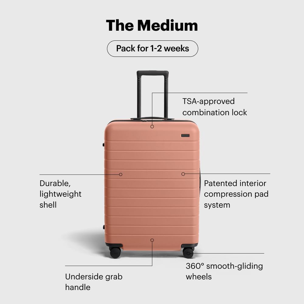 Away Medium Checked Luggage, Lightweight Hard Shell Suitcase 26 Inch, Clay Pink