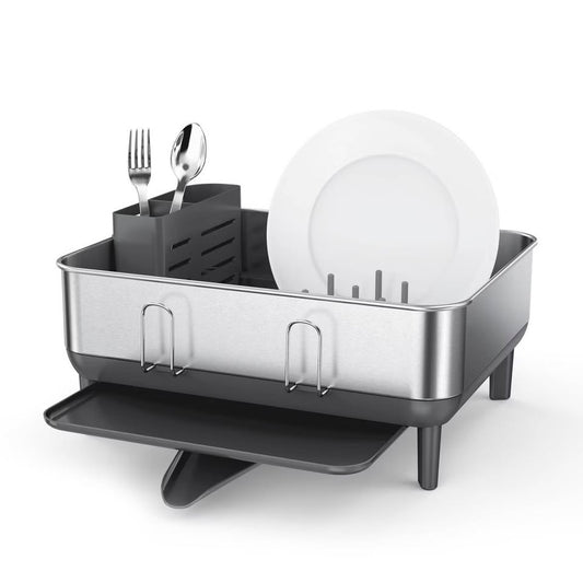 simplehuman Compact Kitchen Dish Drying Rack with Swivel Spout Stainless Steel