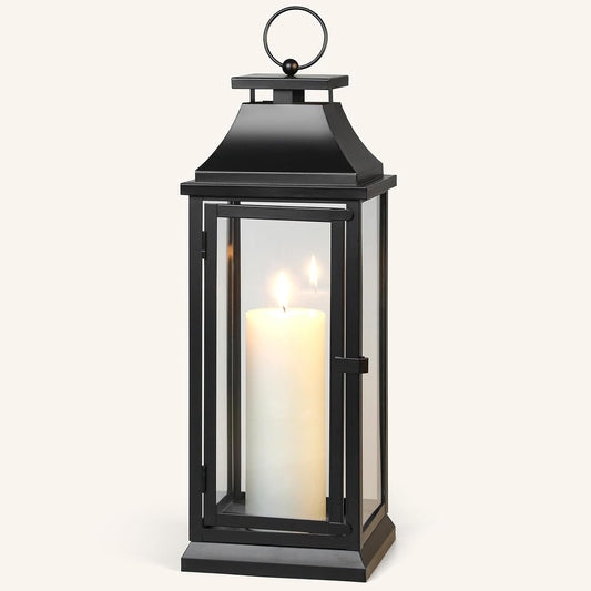 Black Hurricane Lanterns with Clear Glass Panels - Ideal for Home Decor