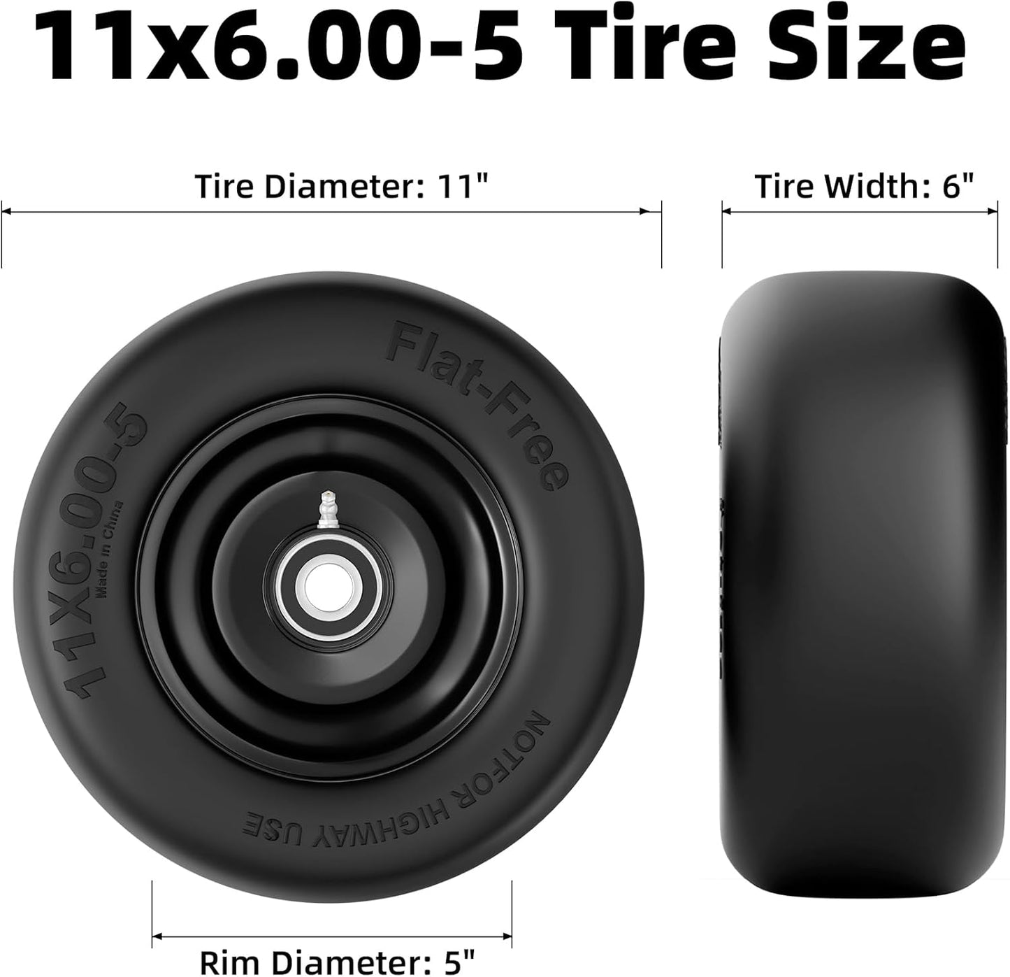 11x6.00-5 Lawn Mower Tires Flat Free, Zero Turn Mower Front Tires