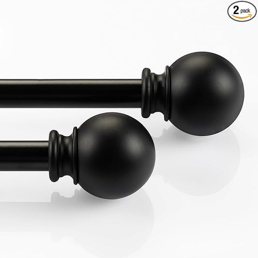Deco Window 2 Pack Adjustable Black Curtain Rods for Windows 48 to 84 Inch with Modern Ball