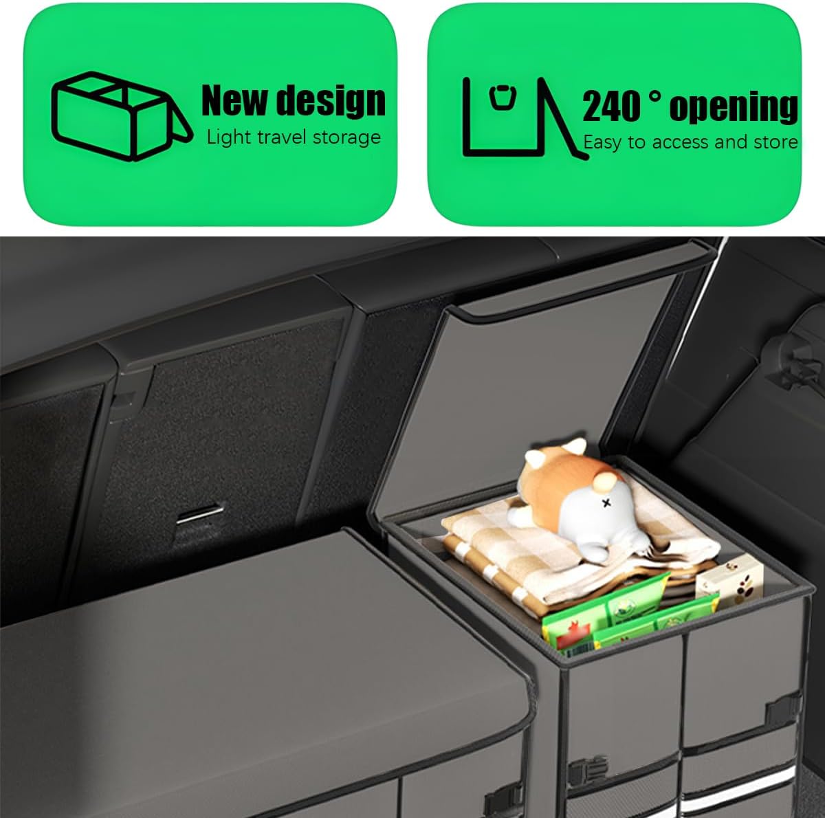 Car Trunk Organizer, Multi-Compartment Collapsible Vehicle Cargo Storage Organizer