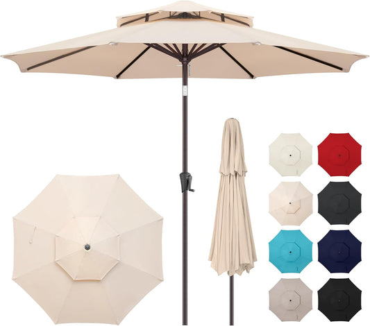 9ft Outdoor Patio Umbrella - 2 Tiers Table Umbrella Waterproof UV Protection - Beige