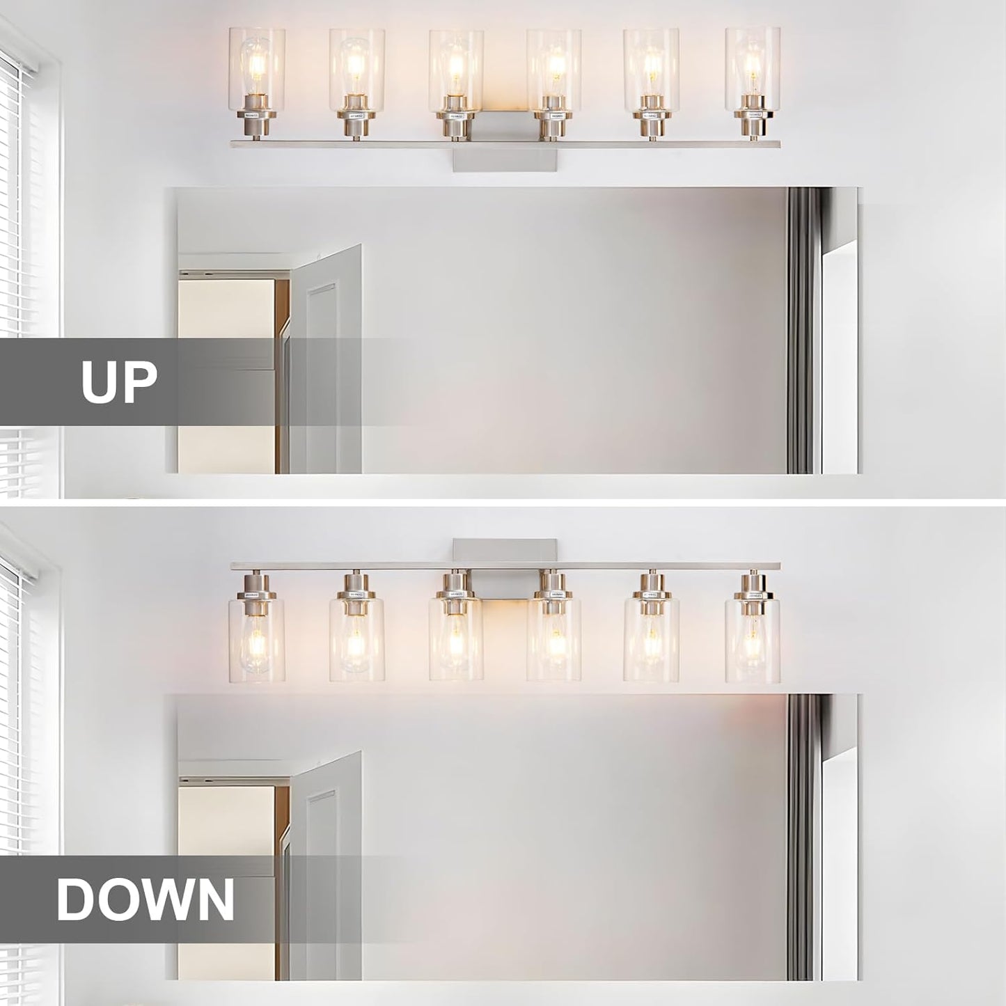 6 Light Bathroom Light Fixtures Brushed Nickel Vanity Light Over Mirror Modern Farmhouse