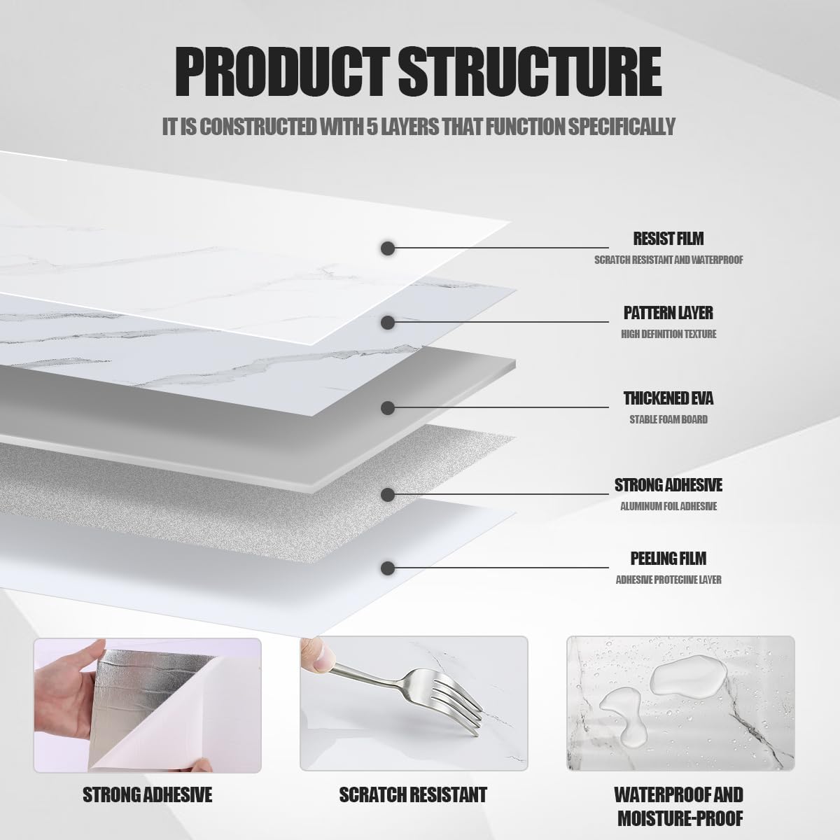 10pcs 23.6"x11.8" Marble Peel and Stick Waterproof Wall Panels