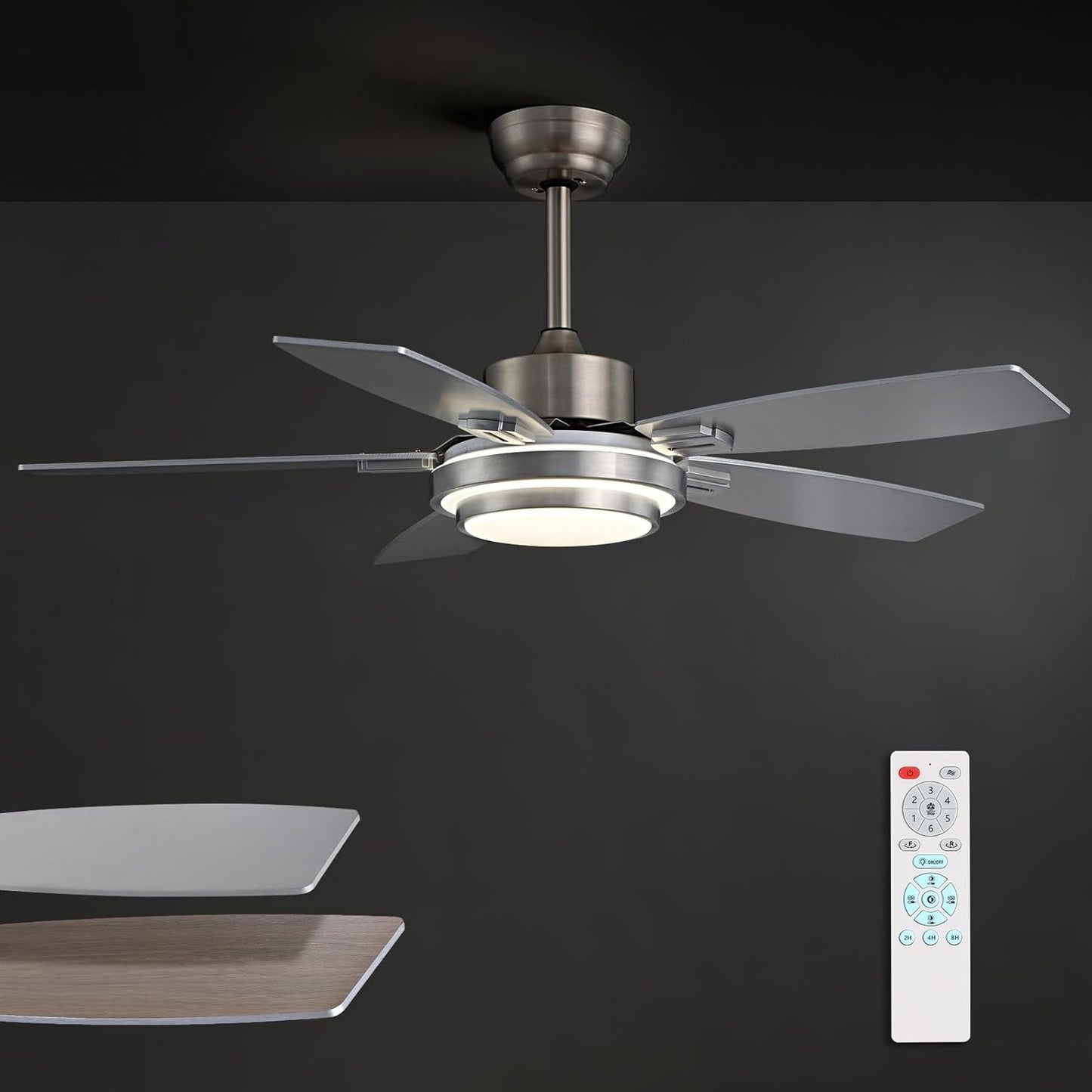 42 Inch Nickel Ceiling Fans with Lights and Remote Control for Bedroom