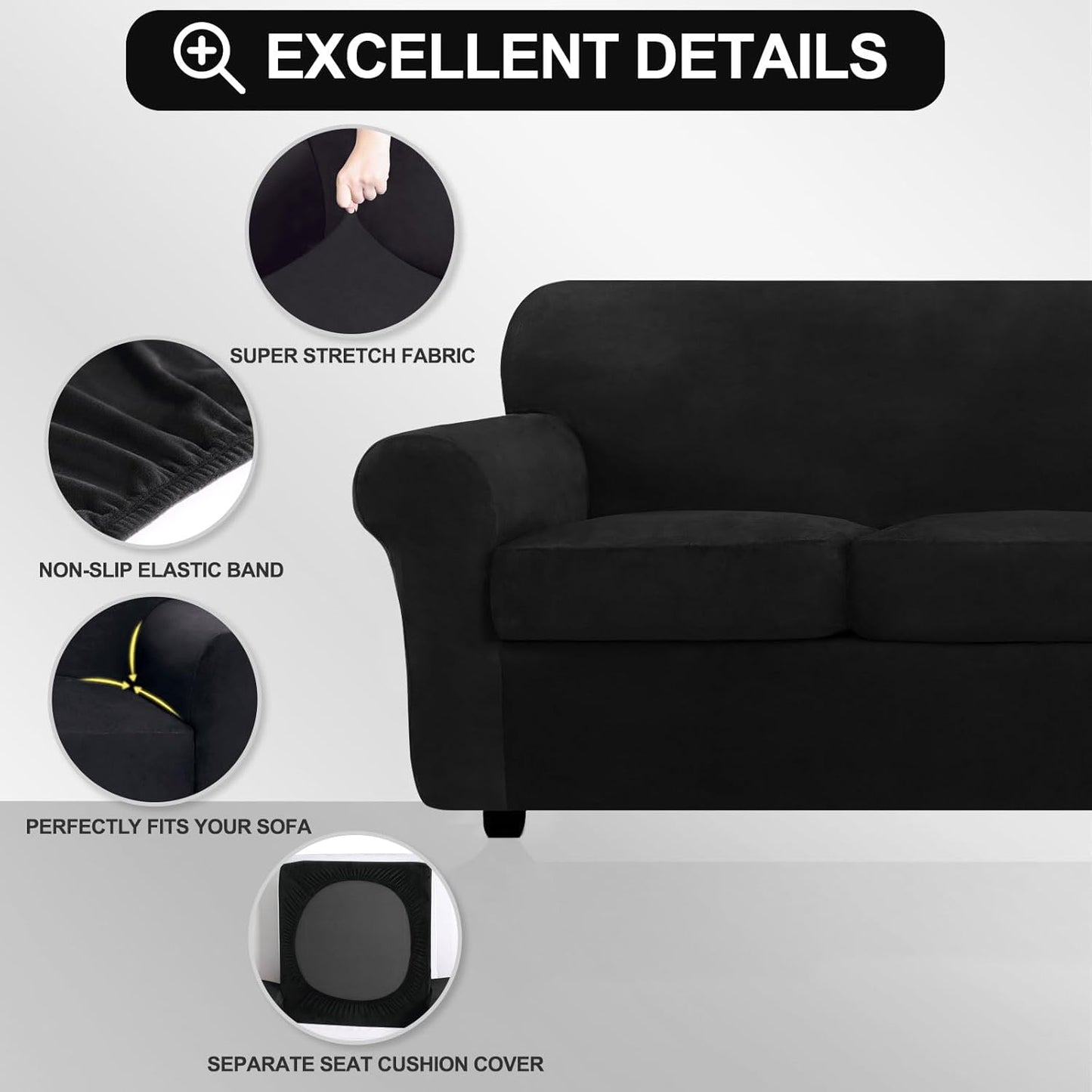 FestiCorp Velvet Sofa Cover for 3 Cushion Couch Sofa Slipcovers for Sofas with 3 Cushions