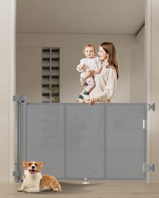71 inch Retractable Baby Gates 34 inch Tall, Retractable Gate with Reinforced Strip