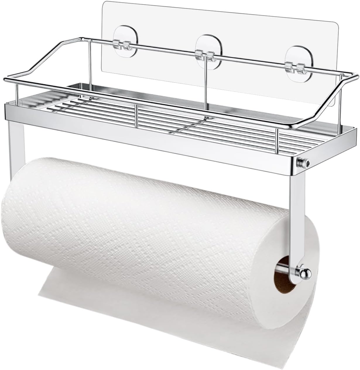 Paper Towel Holder Shelf, 2 in 1 Kitchen Spice Rack with Adhesive Paper Towel Holder