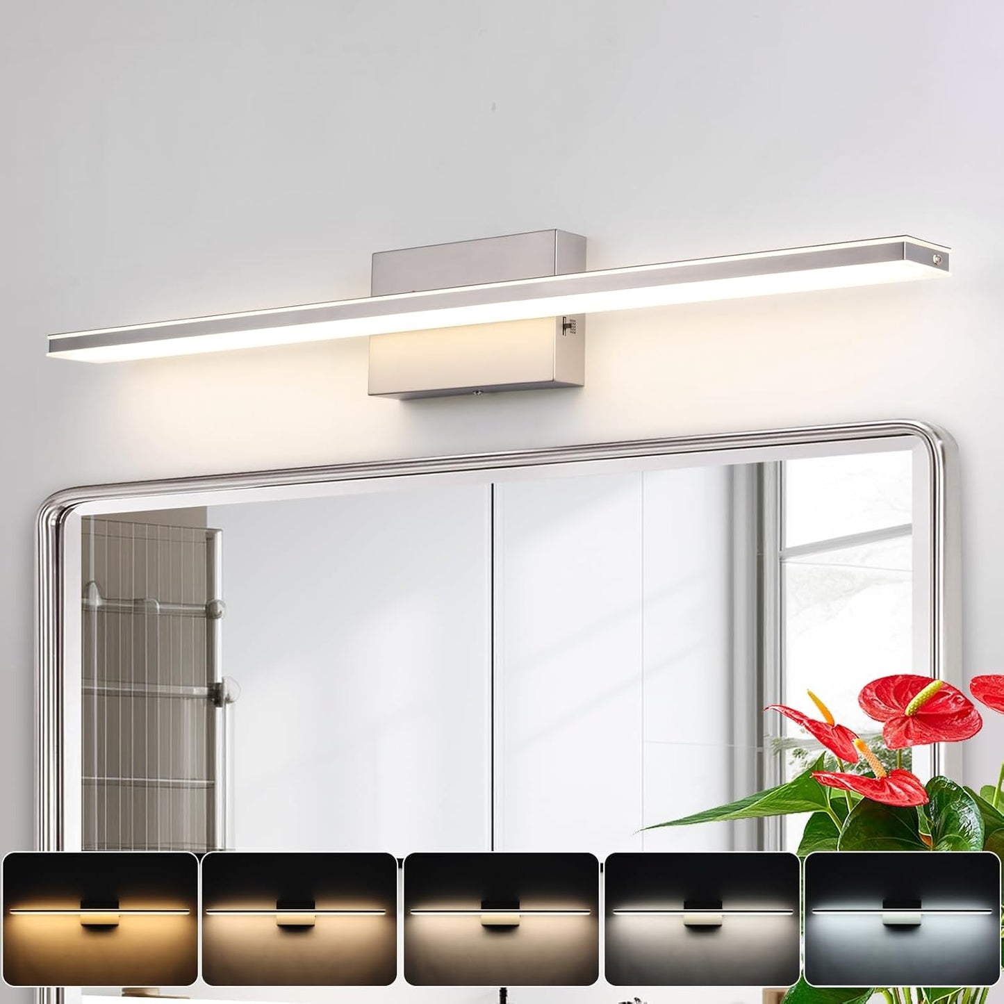 LED Brushed Nickel Vanity Light for Bathroom Lighting Fixtures Over Mirror