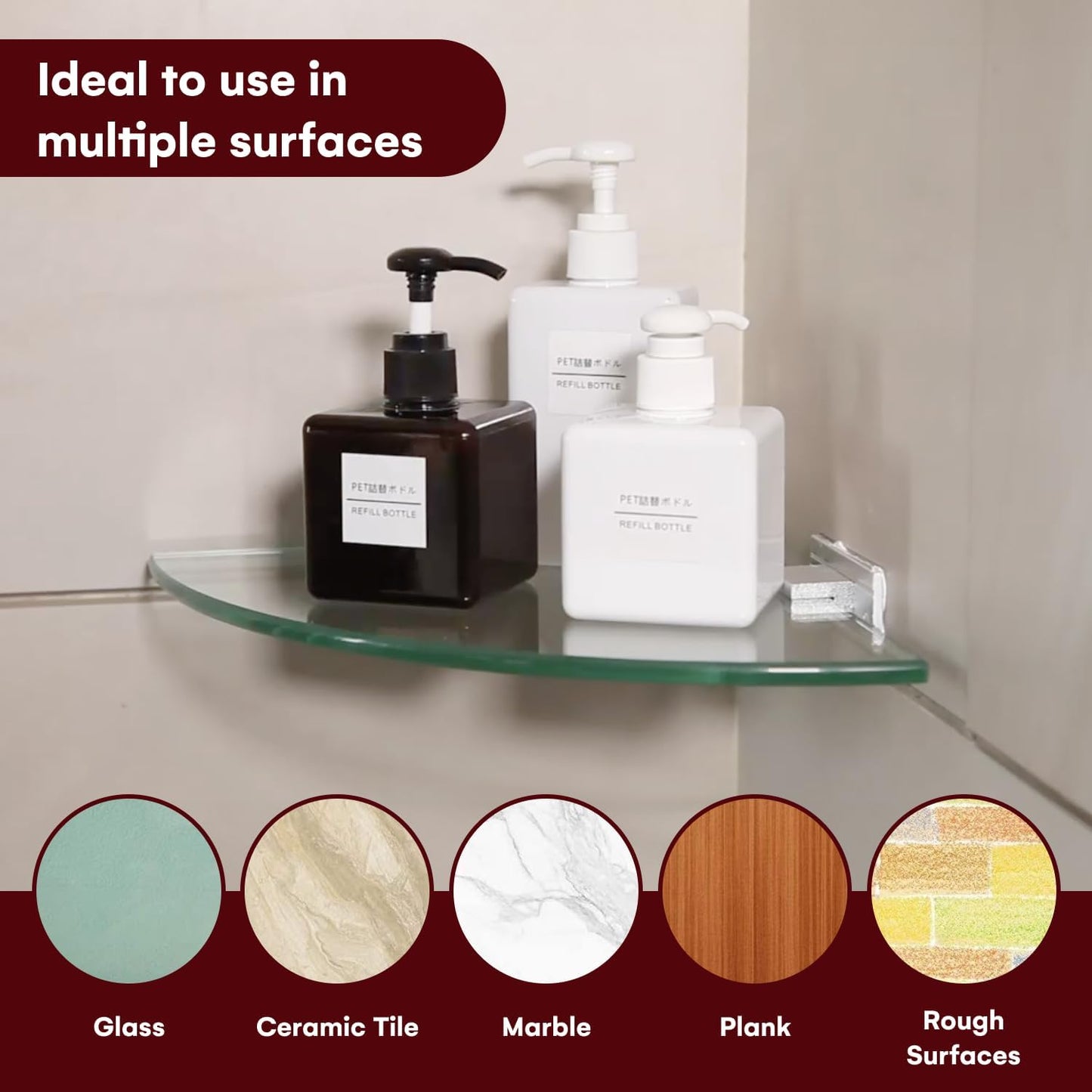 GeekDigg 2-Pack Glass Shelf Shower Caddie, Adhesive Shower Caddy