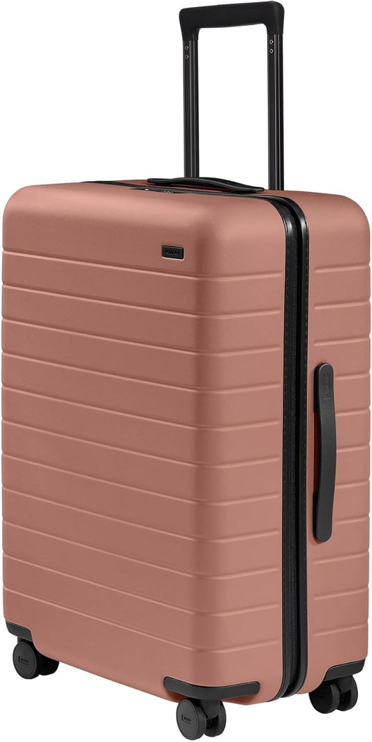 Away Medium Checked Luggage, Lightweight Hard Shell Suitcase 26 Inch, Clay Pink