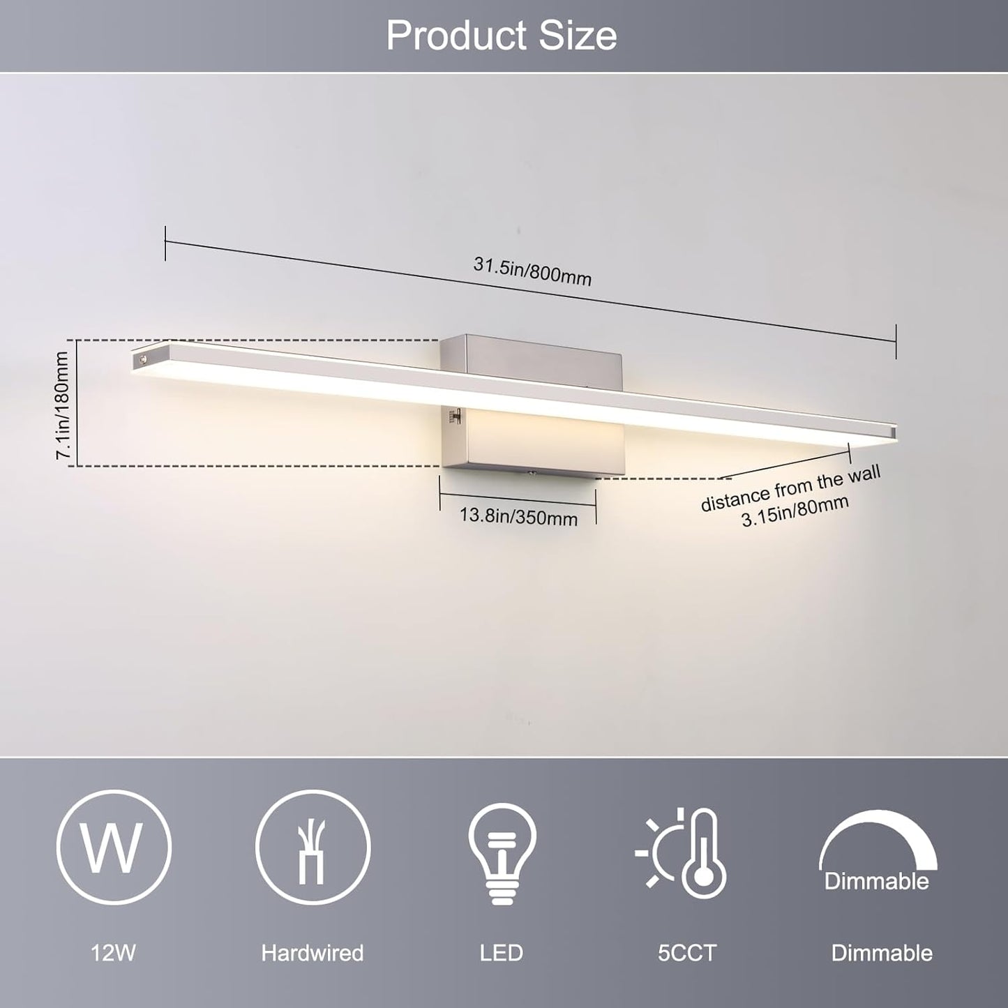 LED Brushed Nickel Vanity Light for Bathroom Lighting Fixtures Over Mirror