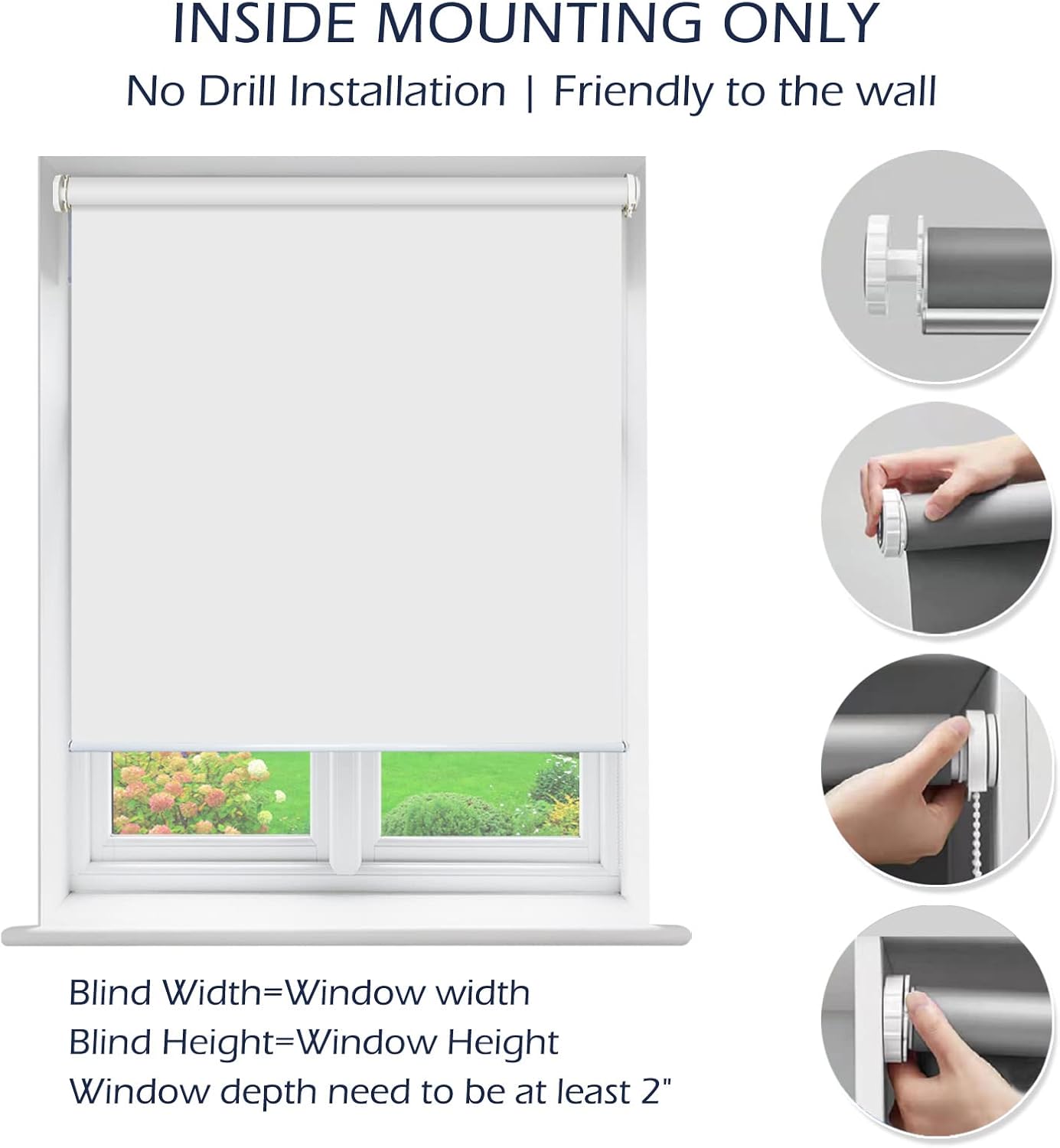 No Drill Inside Mount Blackout Roller Shades Custom No Tools Tension Window Blind