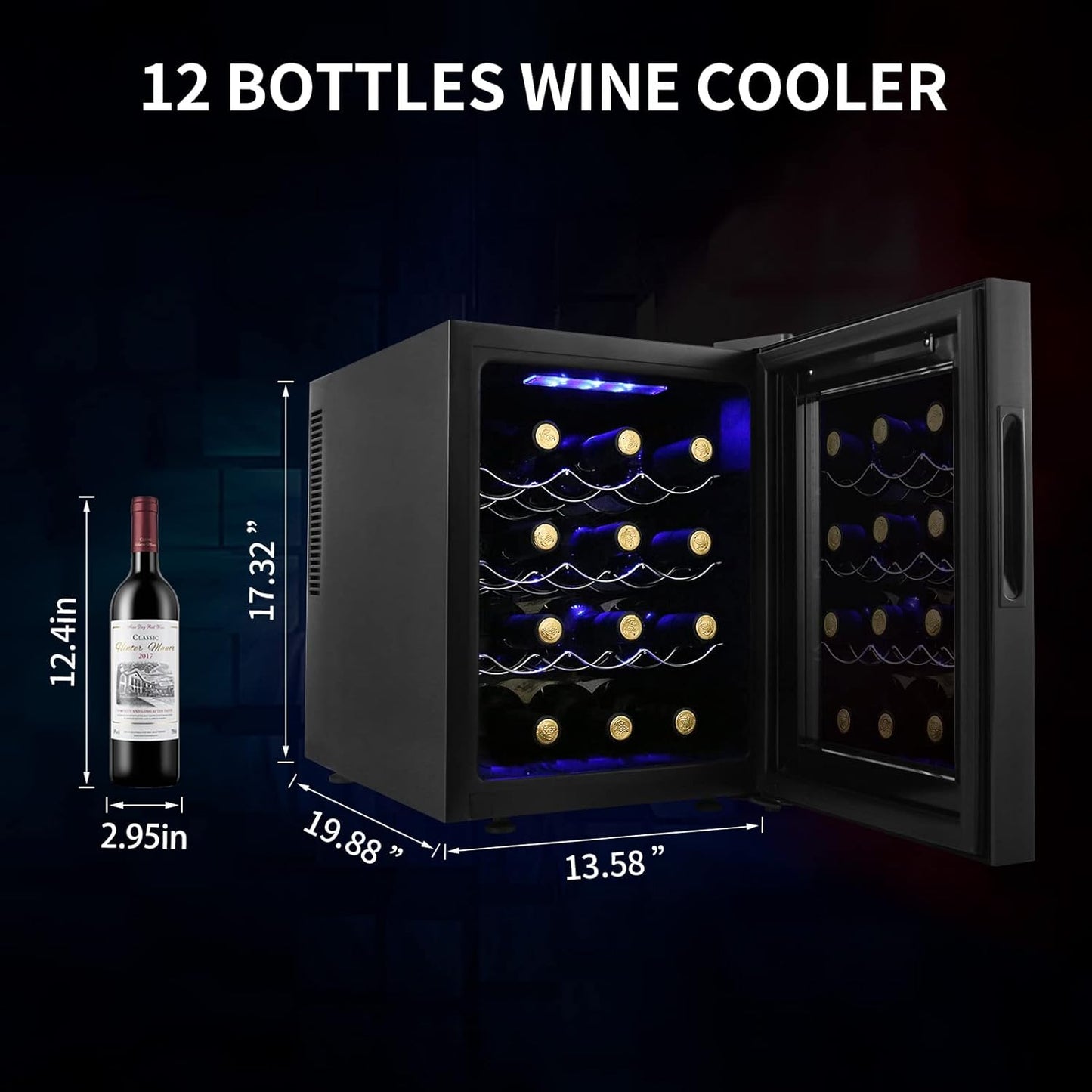 12 Bottle Wine Cooler Refrigerator, Compact Mini Wine Fridge with Digital Temperature