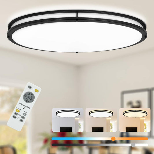 DLLT 65W Dimmable LED Flush Mount Ceiling Light with Remote, 32" Oval Brush Nickel