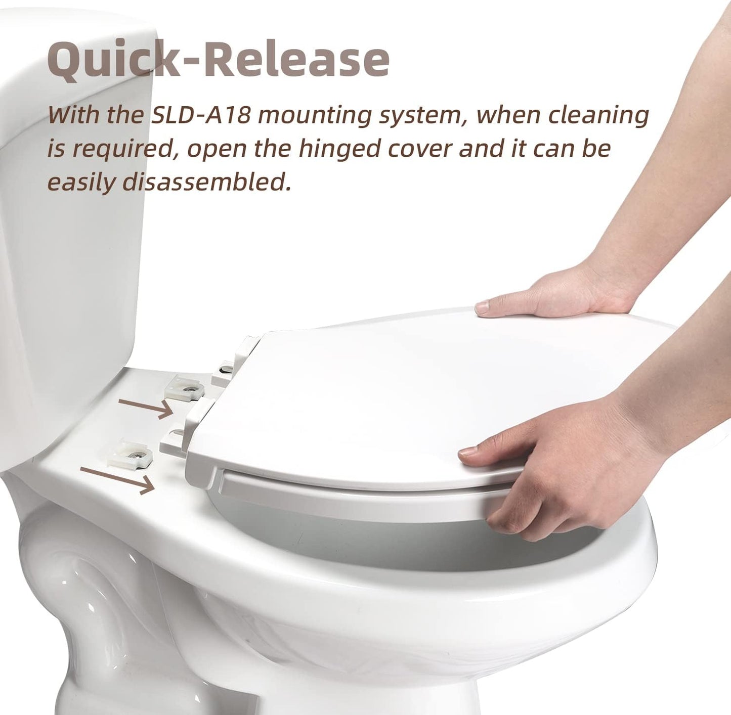 Elongated Toilet Seat, Slow Close Quick-Release Hinges, Heavy Duty Soft Close, Oval