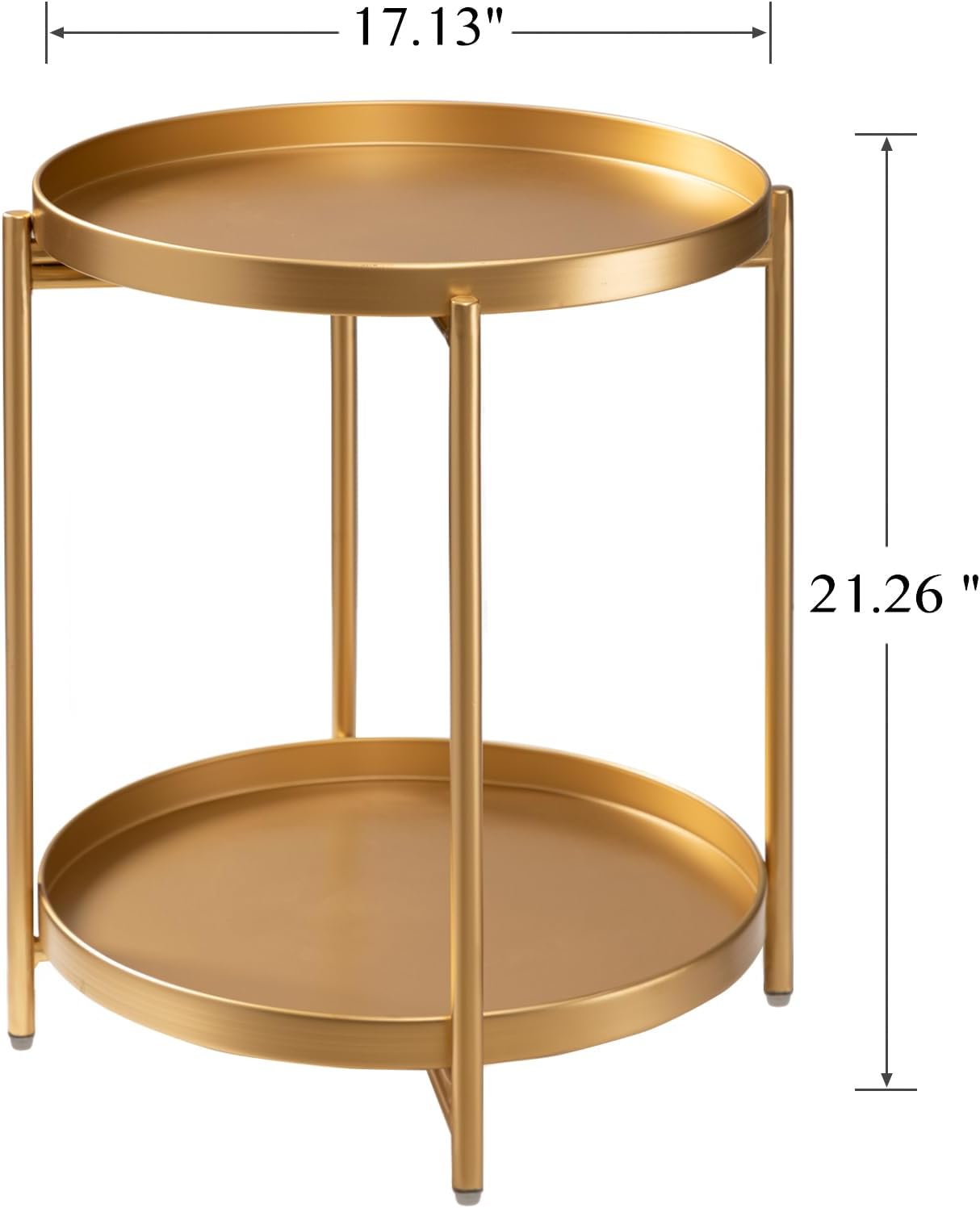 TeoKJ 2 Tier Gold Side Table, Folding Round Metal End Table Small Nightstand