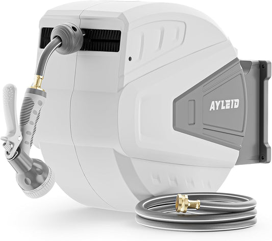 Ayleid Retractable Garden Hose Reel,1/2 in x 130 ft Wall Mounted Hose Reel